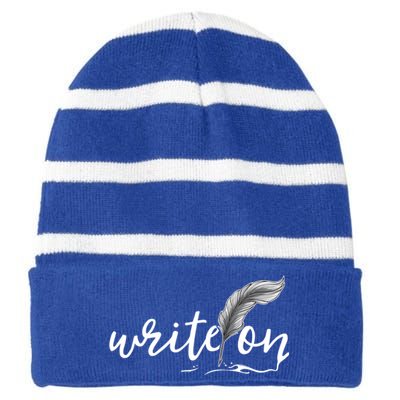 Journalism Funny Gift Write On Journaliscute Gift Author Writer Gift Striped Beanie with Solid Band