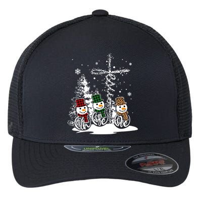 Jesus Faith Hope Love Snow Funny Merry Xmas For Christian Cool Gift Flexfit Unipanel Trucker Cap