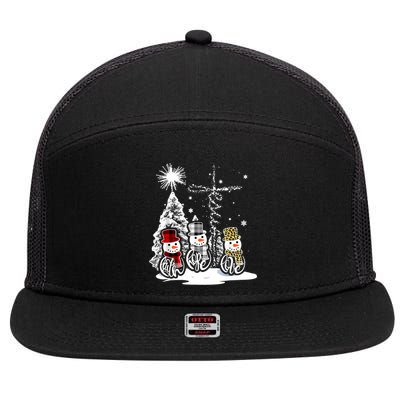 Jesus Faith Hope Love Snowman Christmas Xmas 7 Panel Mesh Trucker Snapback Hat