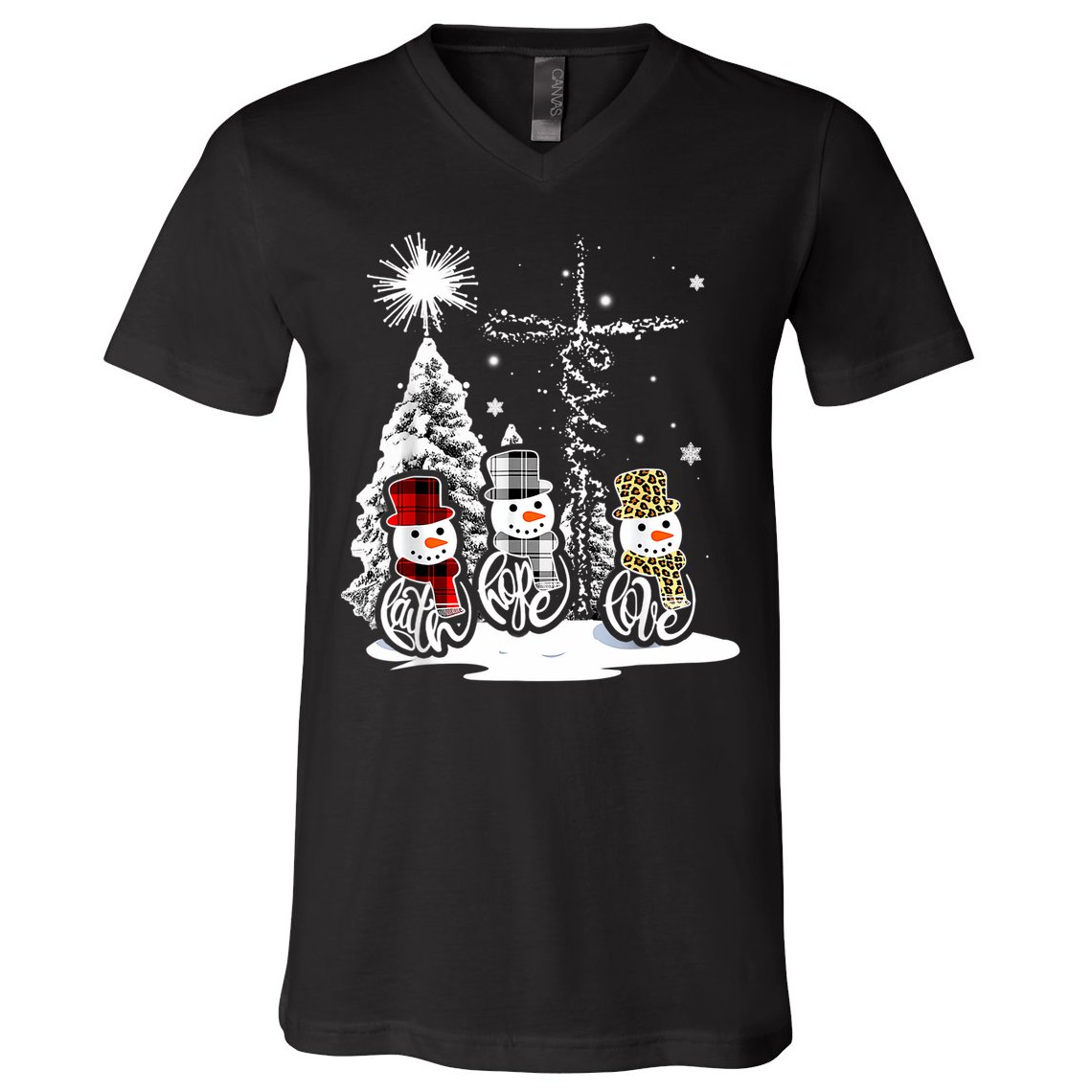 Jesus Faith Hope Love Snowman Christmas Xmas V-Neck T-Shirt