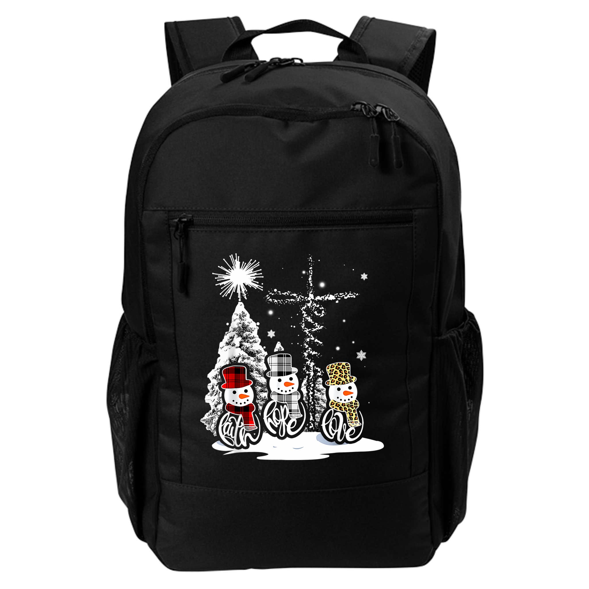 Jesus Faith Hope Love Snowman Christmas Xmas Backpack