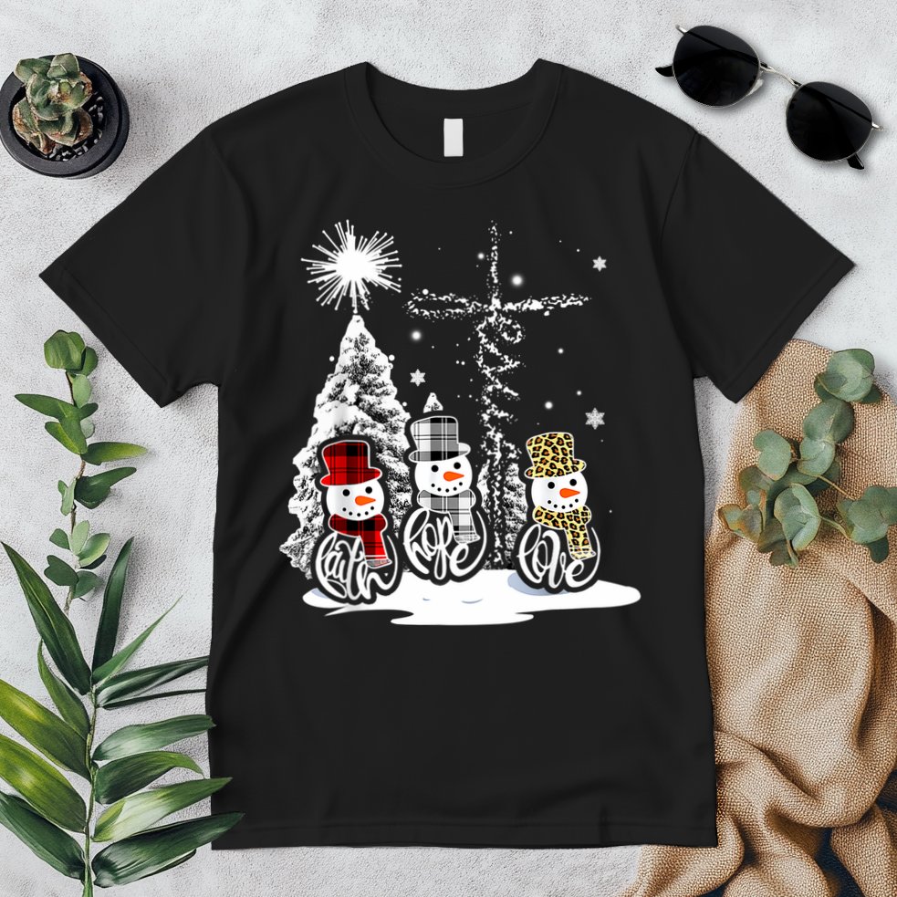 Jesus Faith Hope Love Snowman Christmas Xmas Premium T-Shirt