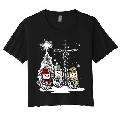 Jesus Faith Hope Love Snowman Christmas Xmas Women's Crop Top Tee