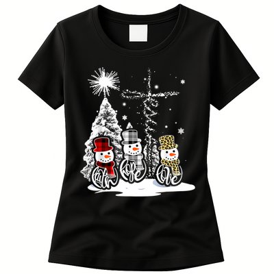 Jesus Faith Hope Love Snowman Christmas Xmas Womens T-Shirt