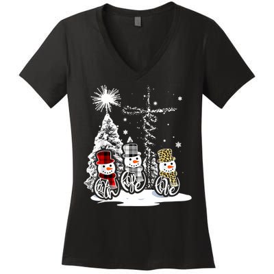Jesus Faith Hope Love Snowman Christmas Xmas Women's V-Neck T-Shirt