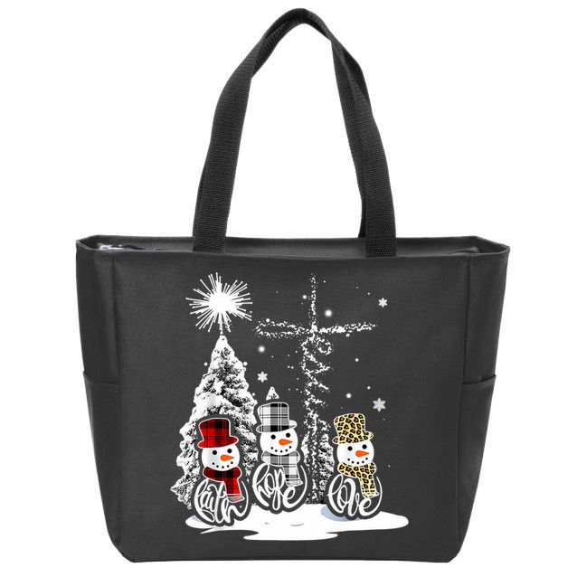 Jesus Faith Hope Love Snowman Christmas Xmas Zip Tote Bag