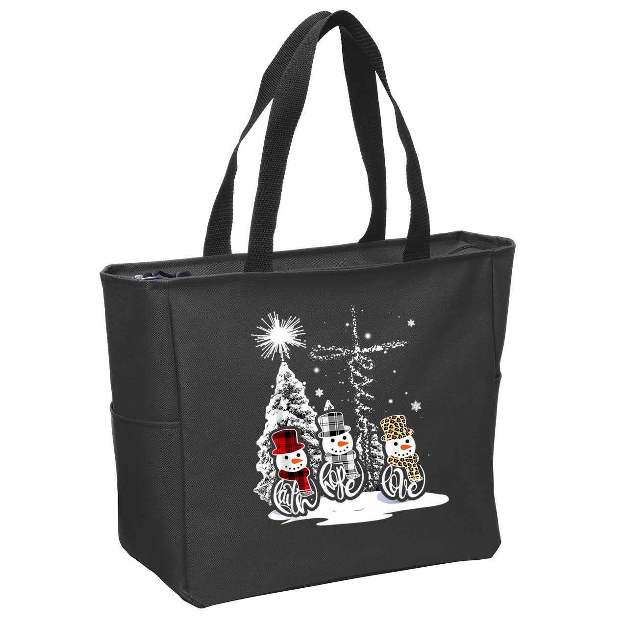 Jesus Faith Hope Love Snowman Christmas Xmas Zip Tote Bag