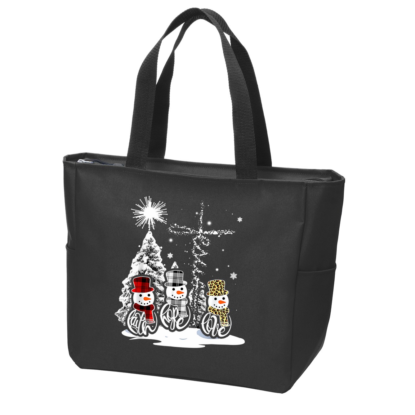 Jesus Faith Hope Love Snowman Christmas Xmas Zip Tote Bag