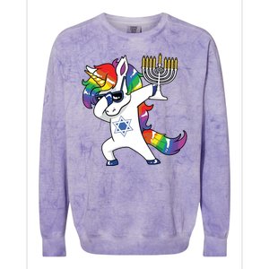 Jewnicorn Funny Hanukkah Unicorn Dabbing Unicorn Colorblast Crewneck Sweatshirt