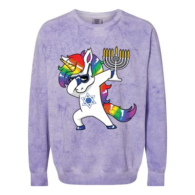 Jewnicorn Funny Hanukkah Unicorn Dabbing Unicorn Colorblast Crewneck Sweatshirt