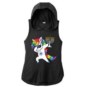 Jewnicorn Funny Hanukkah Unicorn Dabbing Unicorn Ladies PosiCharge Tri-Blend Wicking Draft Hoodie Tank