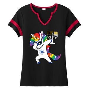 Jewnicorn Funny Hanukkah Unicorn Dabbing Unicorn Ladies Halftime Notch Neck Tee