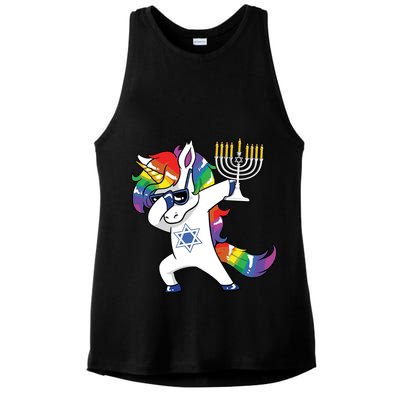 Jewnicorn Funny Hanukkah Unicorn Dabbing Unicorn Ladies PosiCharge Tri-Blend Wicking Tank