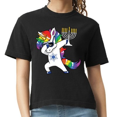 Jewnicorn Funny Hanukkah Unicorn Dabbing Unicorn Comfort Colors Boxy T-Shirt