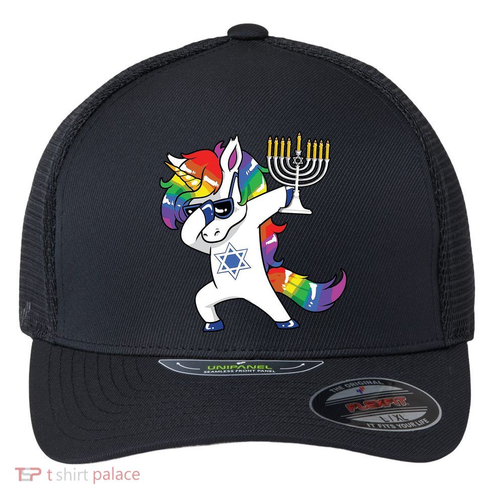 Jewnicorn Funny Hanukkah Unicorn Dabbing Unicorn Flexfit Unipanel Trucker Cap