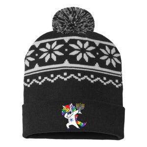 Jewnicorn Funny Hanukkah Unicorn Dabbing Unicorn USA-Made Snowflake Beanie