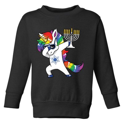 Jewnicorn Funny Hanukkah Unicorn Dabbing Unicorn Toddler Sweatshirt