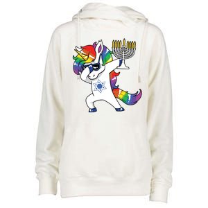 Jewnicorn Funny Hanukkah Unicorn Dabbing Unicorn Womens Funnel Neck Pullover Hood