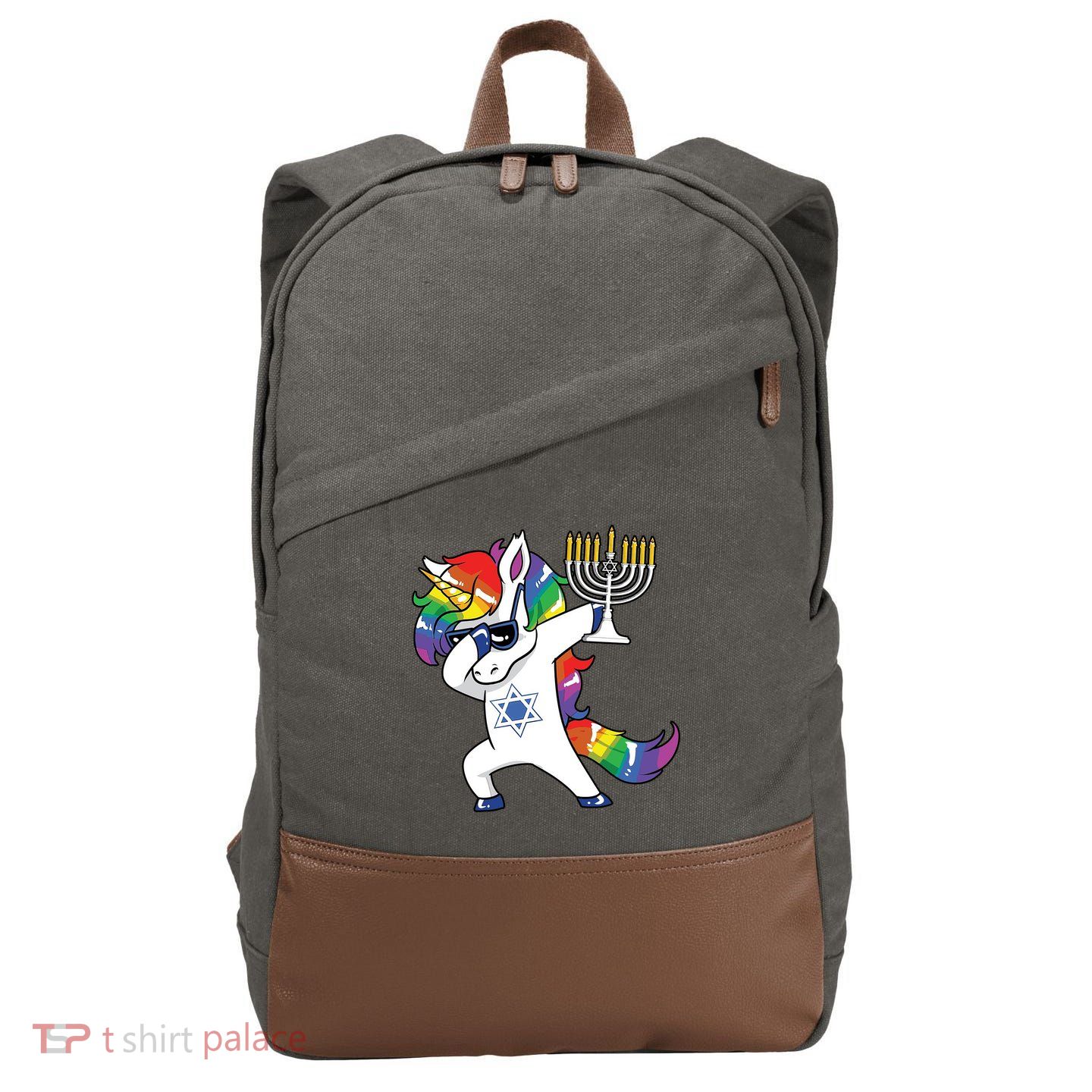 Jewnicorn Funny Hanukkah Unicorn Dabbing Unicorn Cotton Canvas Backpack