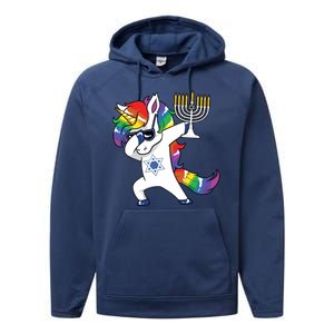 Jewnicorn Funny Hanukkah Unicorn Dabbing Unicorn Performance Fleece Hoodie