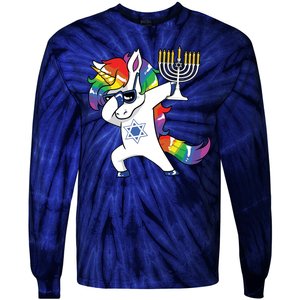 Jewnicorn Funny Hanukkah Unicorn Dabbing Unicorn Tie-Dye Long Sleeve Shirt