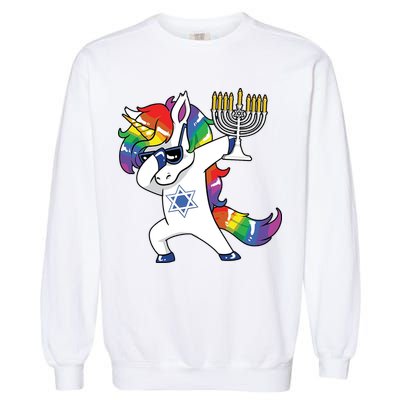 Jewnicorn Funny Hanukkah Unicorn Dabbing Unicorn Garment-Dyed Sweatshirt
