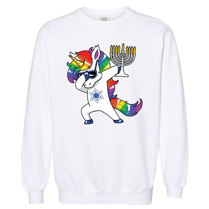 Jewnicorn Funny Hanukkah Unicorn Dabbing Unicorn Garment-Dyed Sweatshirt