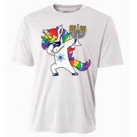 Jewnicorn Funny Hanukkah Unicorn Dabbing Unicorn Cooling Performance Crew T-Shirt