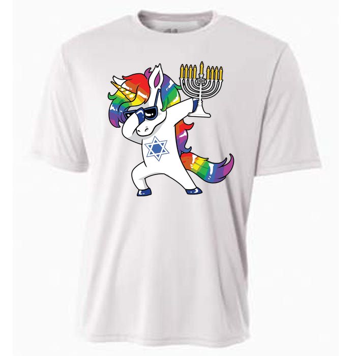 Jewnicorn Funny Hanukkah Unicorn Dabbing Unicorn Cooling Performance Crew T-Shirt