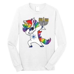 Jewnicorn Funny Hanukkah Unicorn Dabbing Unicorn Long Sleeve Shirt