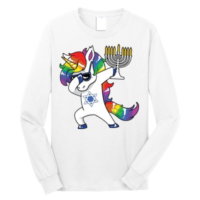 Jewnicorn Funny Hanukkah Unicorn Dabbing Unicorn Long Sleeve Shirt