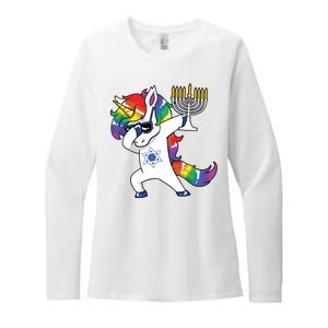 Jewnicorn Funny Hanukkah Unicorn Dabbing Unicorn Womens CVC Long Sleeve Shirt