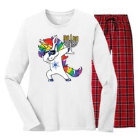 Jewnicorn Funny Hanukkah Unicorn Dabbing Unicorn Women's Long Sleeve Flannel Pajama Set 