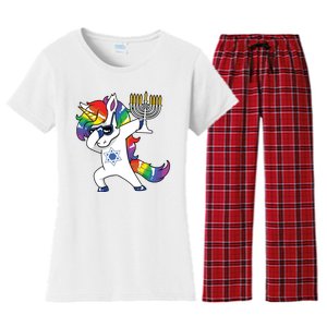 Jewnicorn Funny Hanukkah Unicorn Dabbing Unicorn Women's Flannel Pajama Set