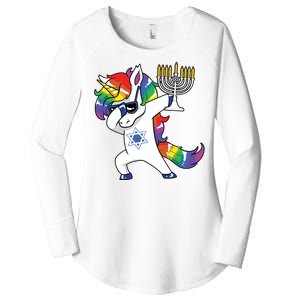 Jewnicorn Funny Hanukkah Unicorn Dabbing Unicorn Women's Perfect Tri Tunic Long Sleeve Shirt