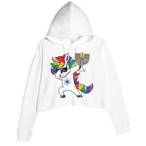 Jewnicorn Funny Hanukkah Unicorn Dabbing Unicorn Crop Fleece Hoodie