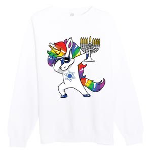 Jewnicorn Funny Hanukkah Unicorn Dabbing Unicorn Premium Crewneck Sweatshirt