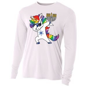 Jewnicorn Funny Hanukkah Unicorn Dabbing Unicorn Cooling Performance Long Sleeve Crew