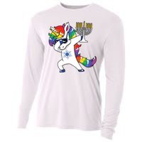 Jewnicorn Funny Hanukkah Unicorn Dabbing Unicorn Cooling Performance Long Sleeve Crew