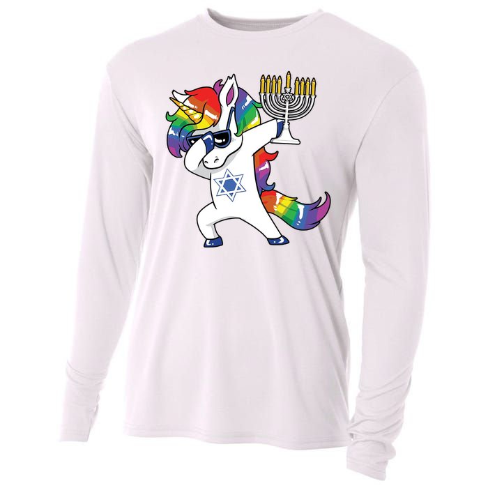 Jewnicorn Funny Hanukkah Unicorn Dabbing Unicorn Cooling Performance Long Sleeve Crew