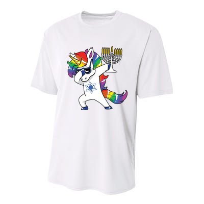 Jewnicorn Funny Hanukkah Unicorn Dabbing Unicorn Youth Performance Sprint T-Shirt