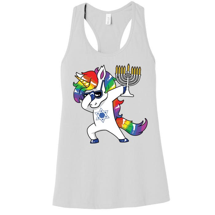 Jewnicorn Funny Hanukkah Unicorn Dabbing Unicorn Women's Racerback Tank