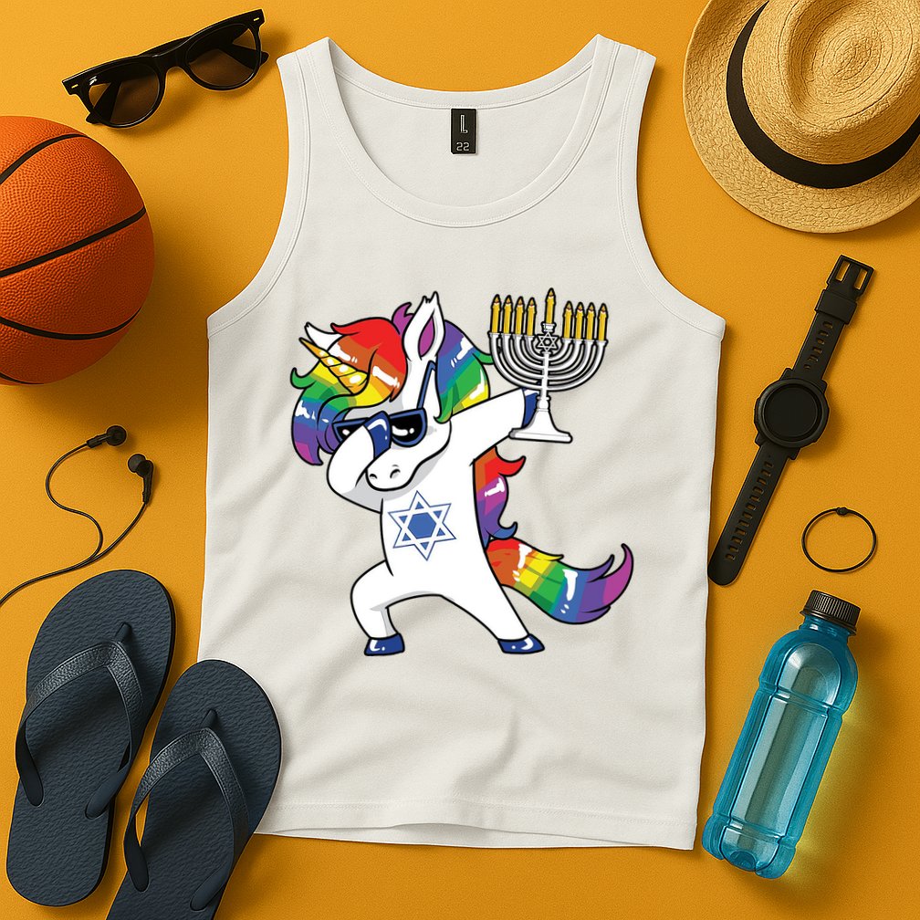 Jewnicorn Funny Hanukkah Unicorn Dabbing Unicorn Tank Top