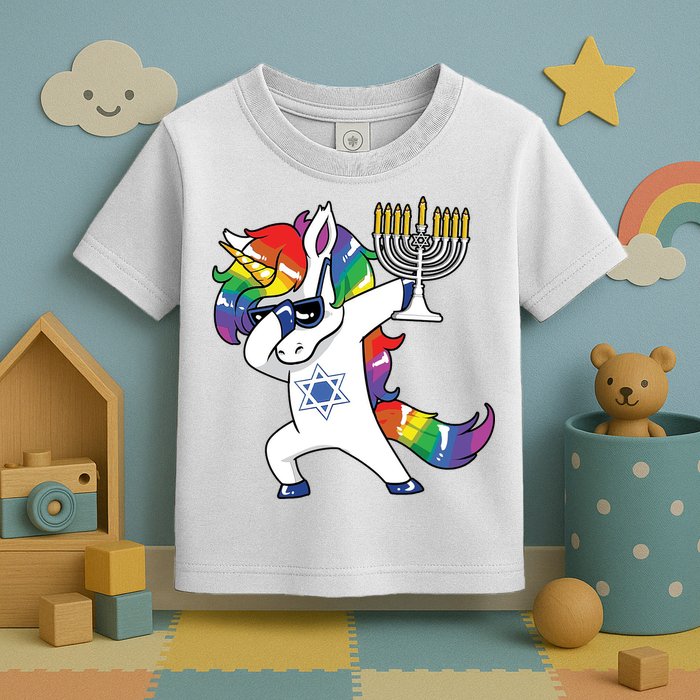 Jewnicorn Funny Hanukkah Unicorn Dabbing Unicorn Toddler T-Shirt
