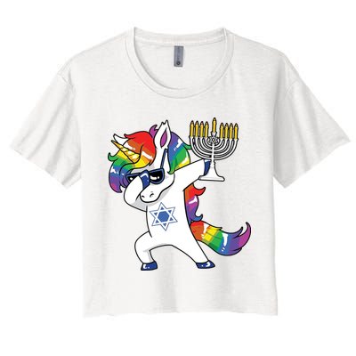 Jewnicorn Funny Hanukkah Unicorn Dabbing Unicorn Crop Top