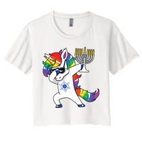 Jewnicorn Funny Hanukkah Unicorn Dabbing Unicorn Crop Top