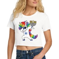 Jewnicorn Funny Hanukkah Unicorn Dabbing Unicorn Crop Top