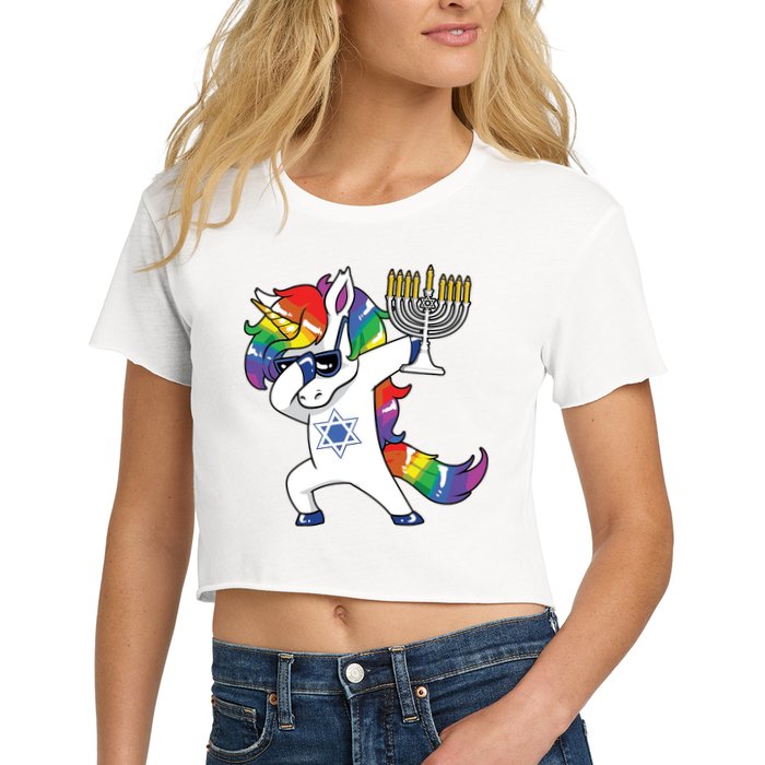 Jewnicorn Funny Hanukkah Unicorn Dabbing Unicorn Crop Top