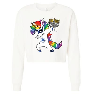 Jewnicorn Funny Hanukkah Unicorn Dabbing Unicorn Cropped Pullover Crew