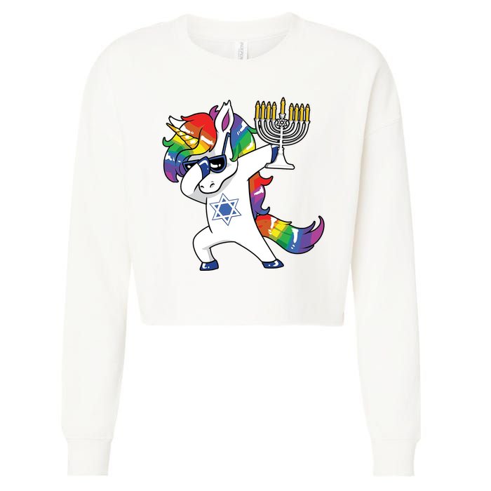 Jewnicorn Funny Hanukkah Unicorn Dabbing Unicorn Cropped Pullover Crew